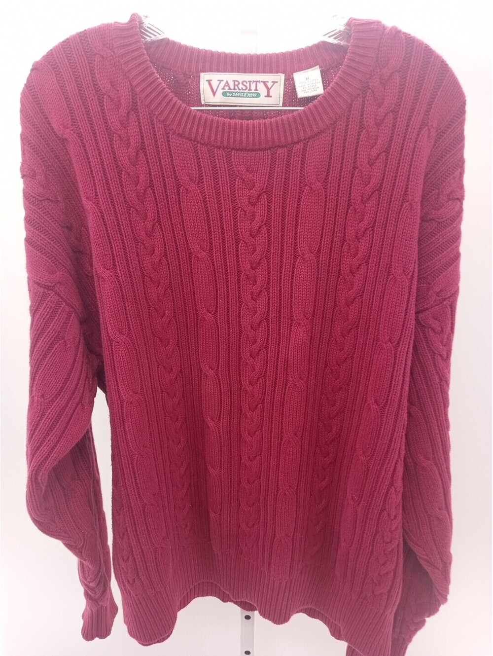 Vintage Varsity by Savile Row Sweater Mens XL Maroon Cable Knit Heavy Preppy Y2k